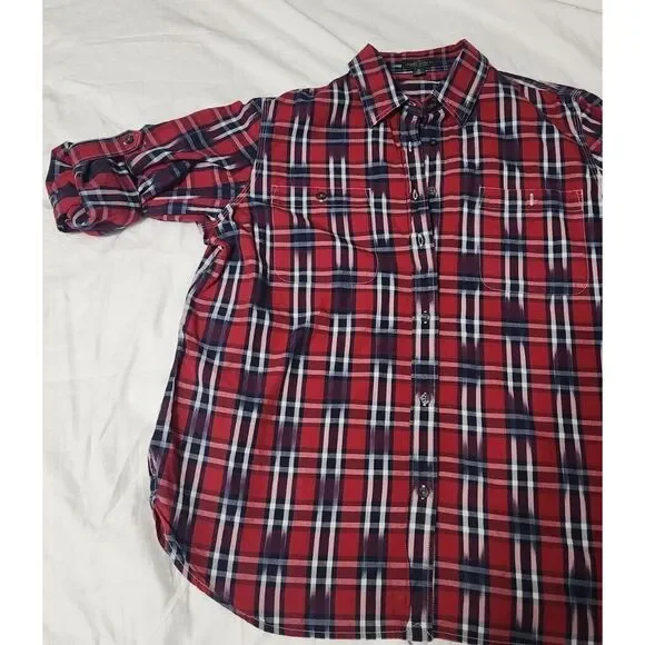 LRL Lauren Jeans Co Ralph Lauren Women's Size XL Plaid Shirt Button Up Red Plaid - Picture 2 of 7